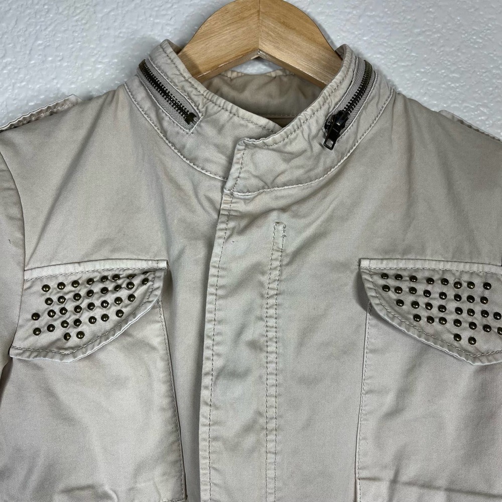🔴 5 for $25! Zara Utility‎ Jacket Studded Beige Tan Full Zip Women’s Size Small